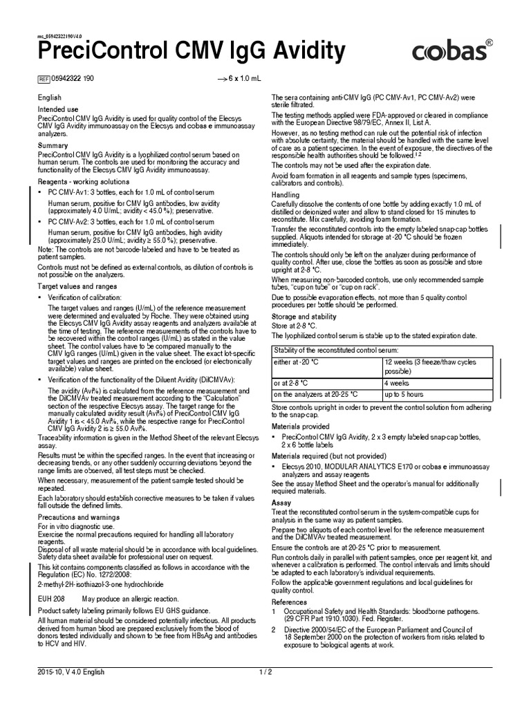 PreciControl CMV IgG Avidity - Ms - 05942322190.V4.En | PDF | Assay ...