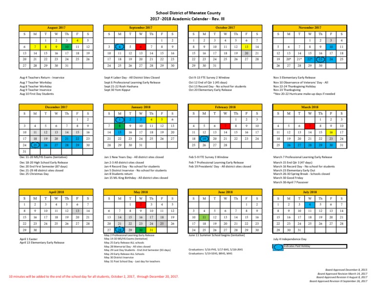Revised Manatee County School Calendar | PDF | Public Holiday | Festival