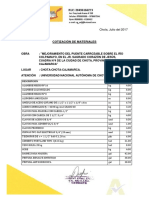 Cotización de materiales para mejoramiento de puente en Chota, Cajamarca