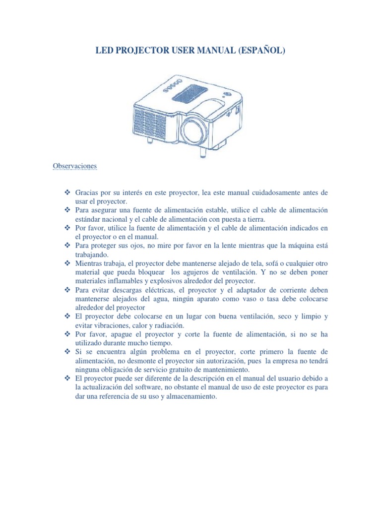 Led Projector User Manual PDF Diodo emisor de luz Bienes
