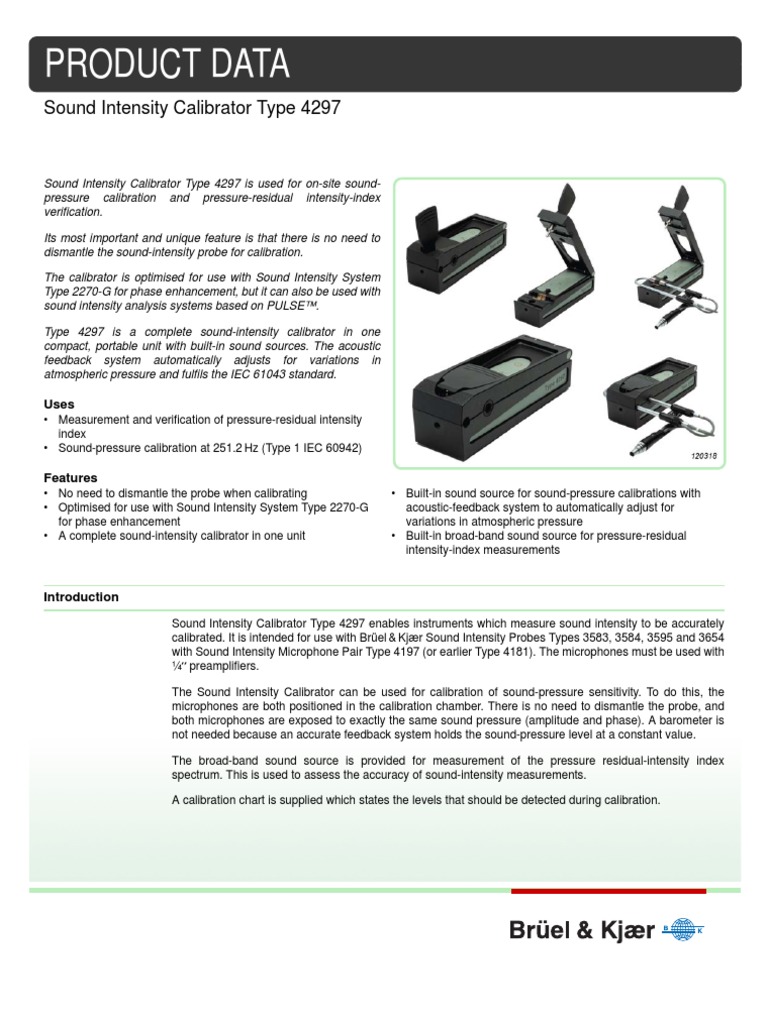 Product Data: Sound Intensity Calibrator Type 4297 | PDF | Microphone ...