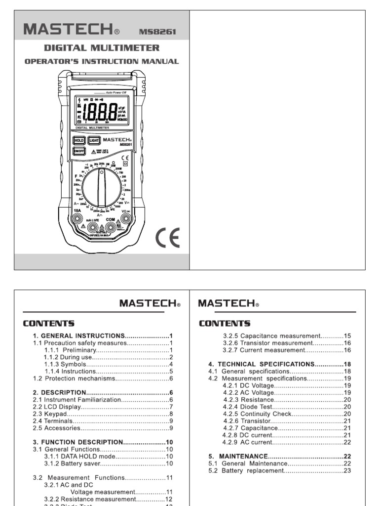 User Manual for a Digital Multimeter with Instructions for Safe