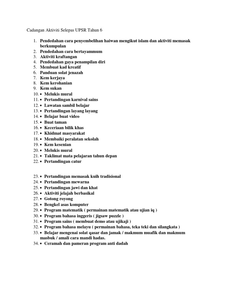 Rancangan Kegiatan Selepas Upsr 1 Pdf