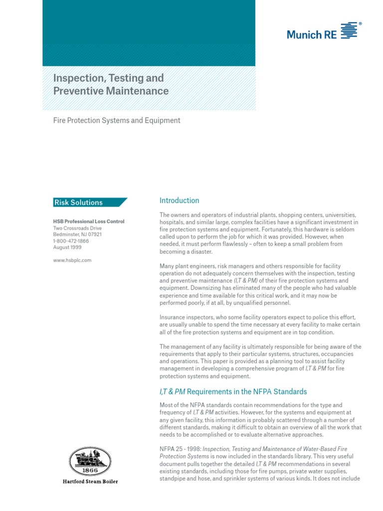 Inspection Testing and Preventive Maintenance For Fire Protection ...