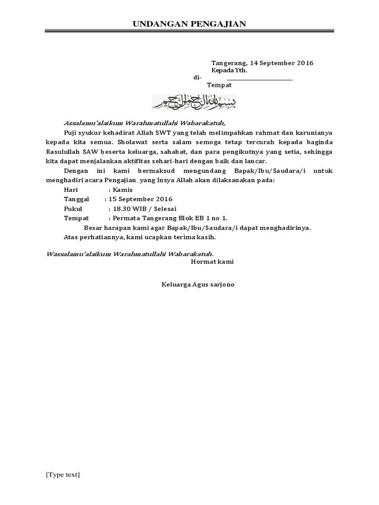 Contoh Surat Undangan Pengajian