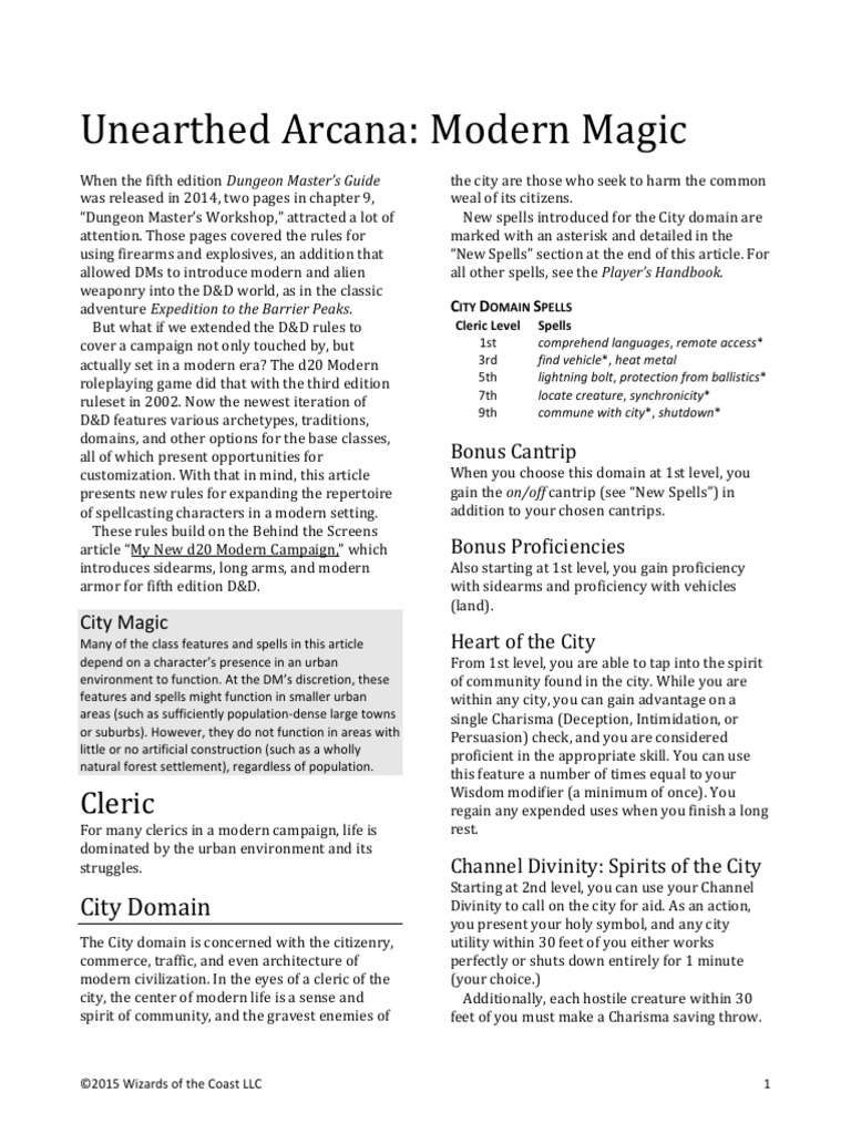 Unearthed Arcana Modern Magic PDF PDF