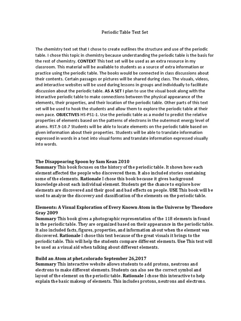 Periodic Table Text Set | PDF | Periodic Table | Atoms