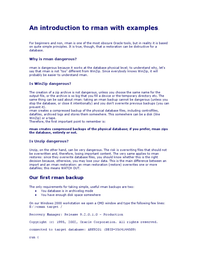 An Introduction To Rman With Examples2 | PDF | Backup | Zip (File Format)