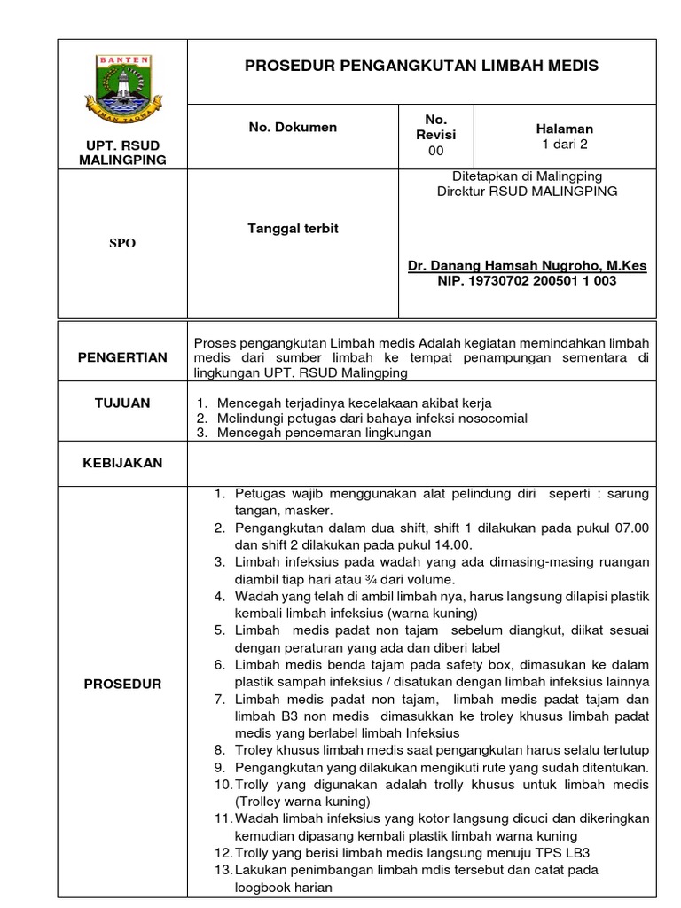 Sop Pengangkutan Limbah  Medis