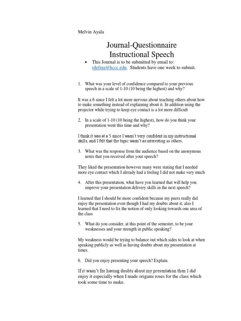 Journal-Questionnaire Instructional Speech | PDF | Career & Growth