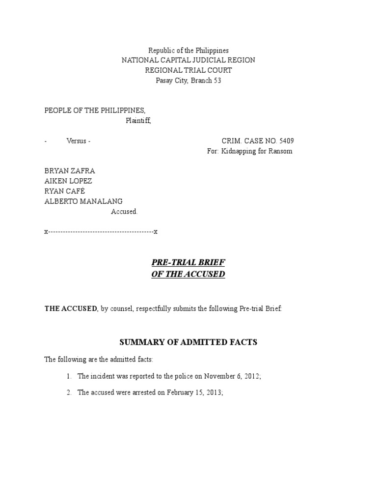 Pre Trial Brief PDF Brief (Law) Evidence