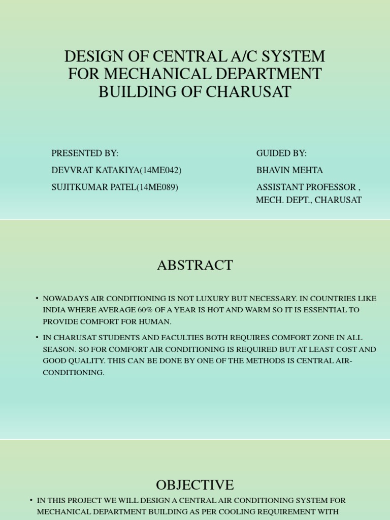 Central A/C System Design for Charusat | PDF | Hvac | Air Conditioning
