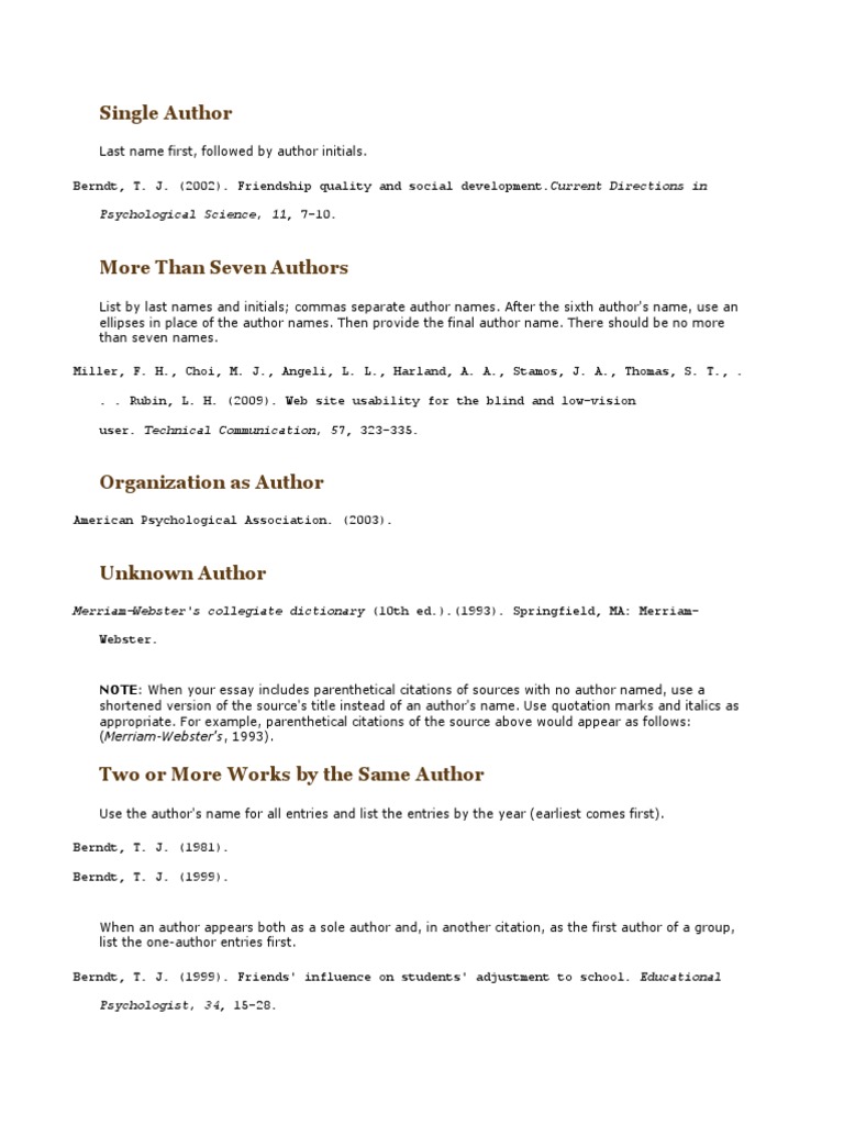 Apa Format Digital Object Identifier Citation