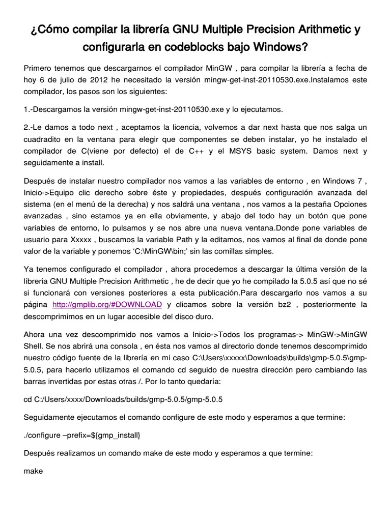Compilación de GMP en Windows con Code::Blocks | PDF | Ventana ...