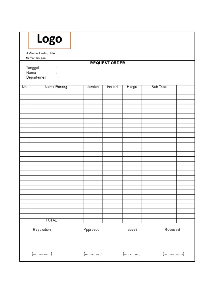 Tanggal: Nama: Departemen: No Nama Barang Jumlah Issued Harga Sub Total ...
