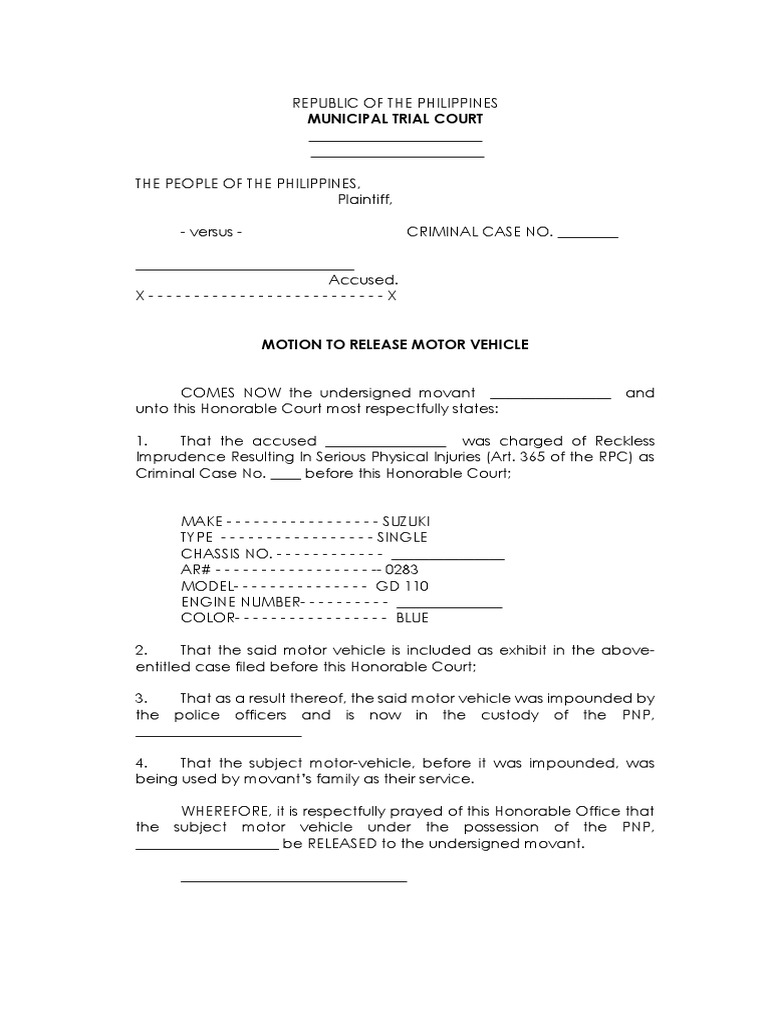 Motion to Release Sample