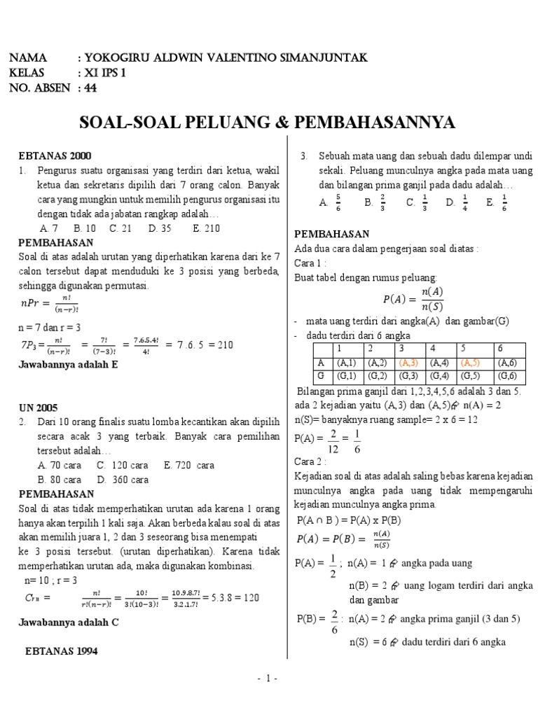 Bank Soal Un Pilihan Ganda Materi Peluang Smp