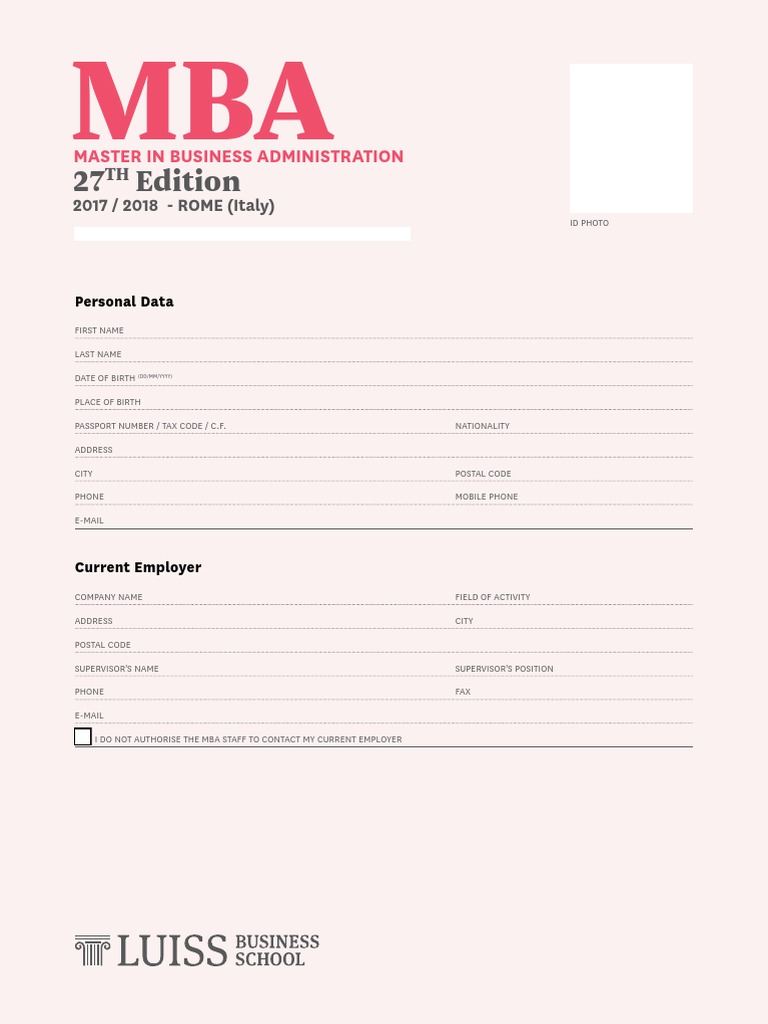 MBA Admission Form - LUISS Rome | PDF | Business | Business (General)