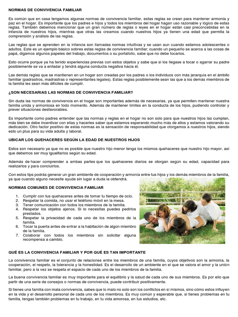 Normas de Convivencia Familiar - Ficha | PDF | Familia | Adultos