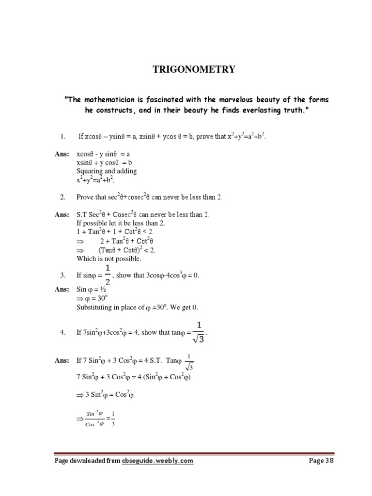 10th Maths Hots Chapter-6-I Trignometry-2 | PDF | Trigonometric ...