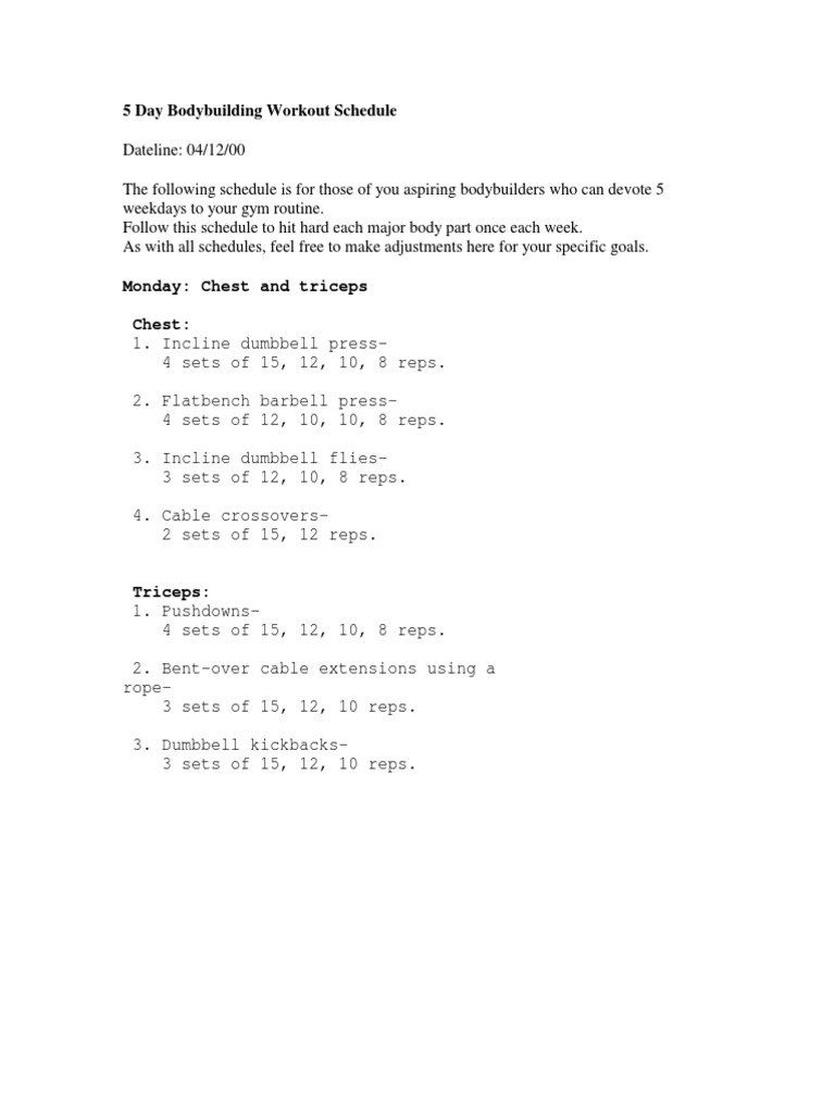 5 Day Bodybuilding Workout Schedule PDF | PDF