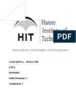 Takudzwa Mukavhi I.M.E H150169C Solid Mechanic 1 Assignment 1