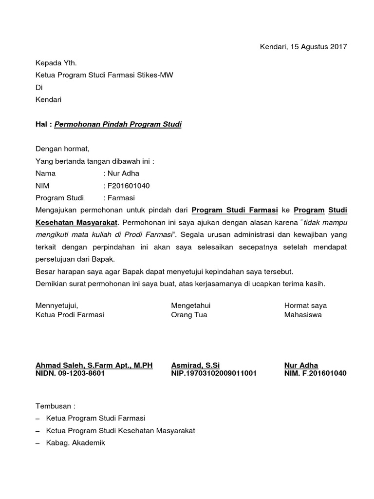 Contoh Surat Pertukaran Jurusan