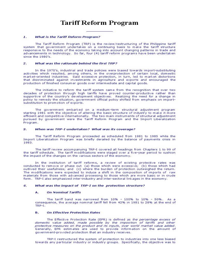 Tariff Reform Program | Download Free PDF | Tariff | Protectionism