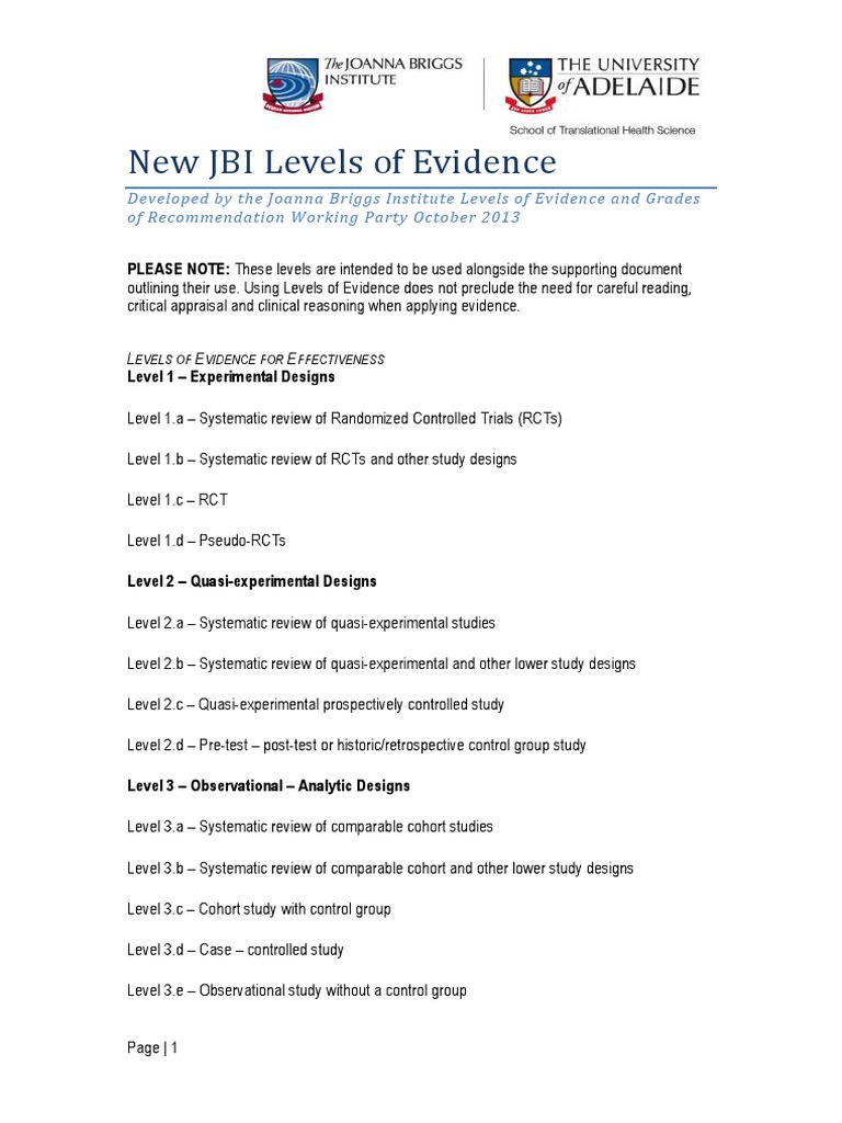 JBI Levels of Evidence 2014 PDF PDF Randomized Controlled Trial