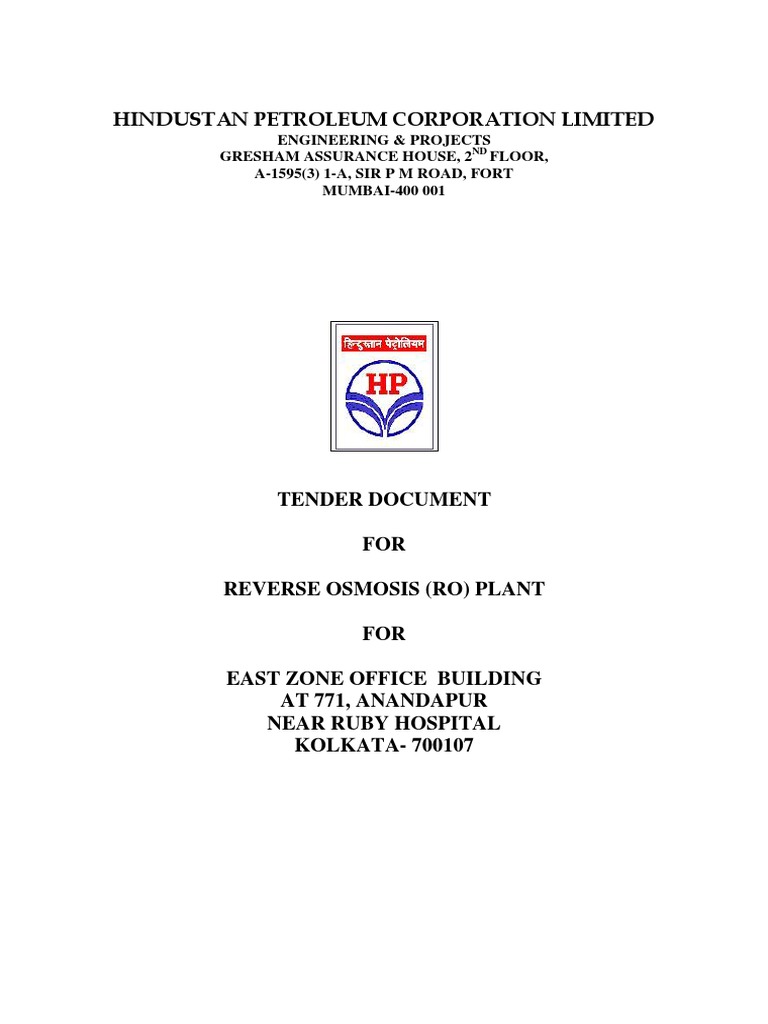 RO Plant Tender for HPCL Kolkata | PDF | Magnesium | Specification ...