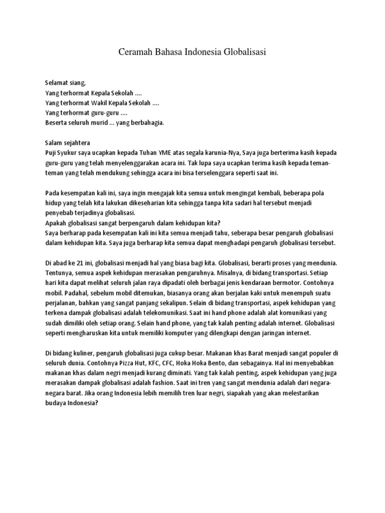 Ceramah Bahasa Indonesia Globalisasi