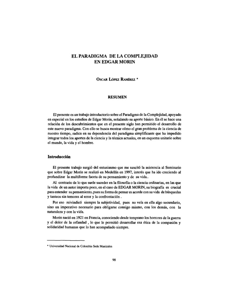 El Paradigma de La Complejidad en Edgar Morin: Scar Ópez Amírez | PDF ...