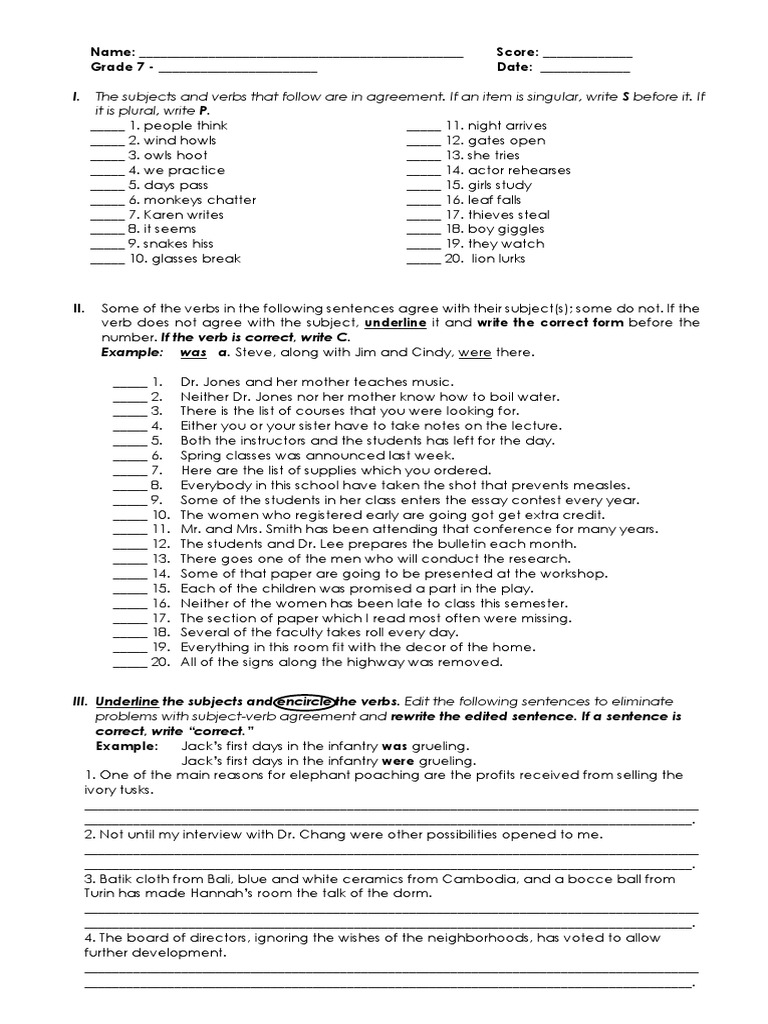 Subject Verb Agreement