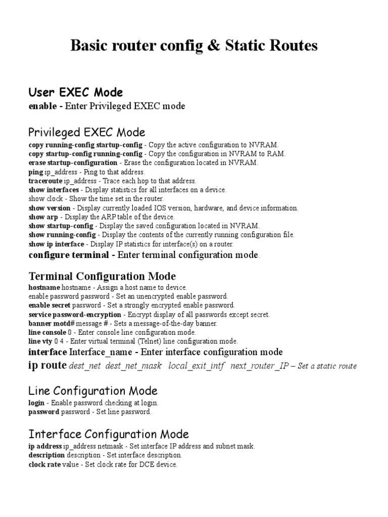Static Routes And Basic Router Config PDF