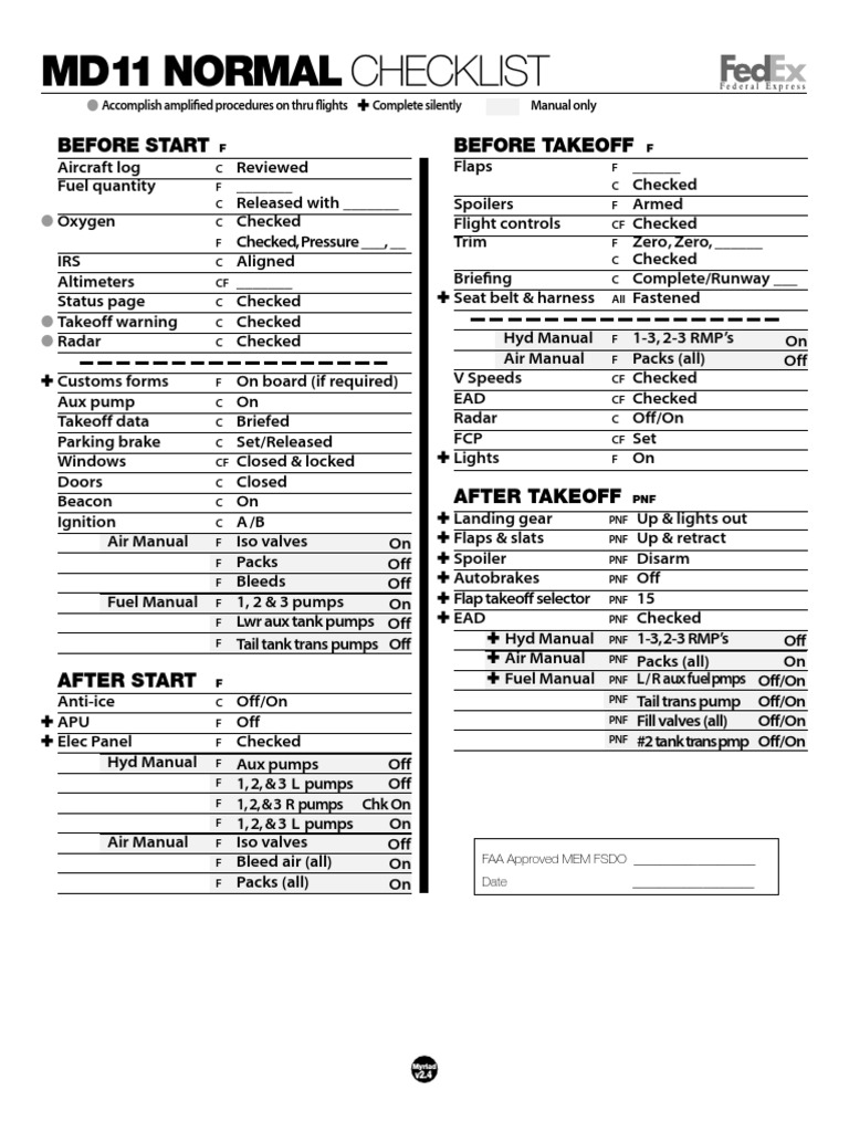 MD11 Normal Checklist for FedEx | PDF | Aircraft | Aerospace Engineering