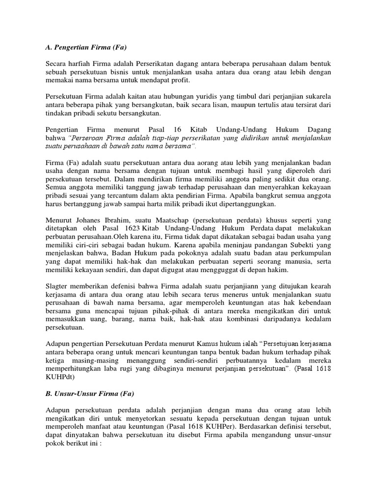 Analisis Yuridis Persekutuan Firma