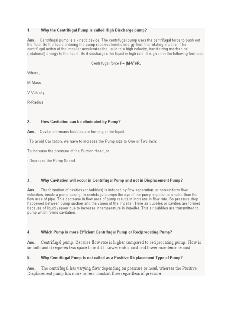 Mechanical Interview Questions and Answers Fluid Mechanics PDF Pump