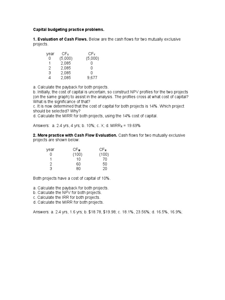 CAPITAL BUDGETING PRACTICE PROBLEMS visual data 6