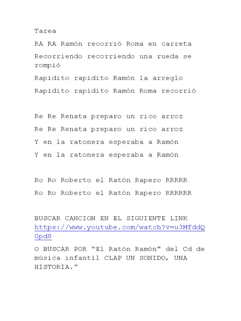Canción Infantil: El Ratón Ramón | PDF