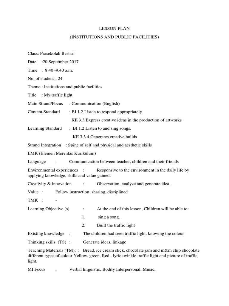 Lesson Plan Pdf Traffic Light Lesson Plan