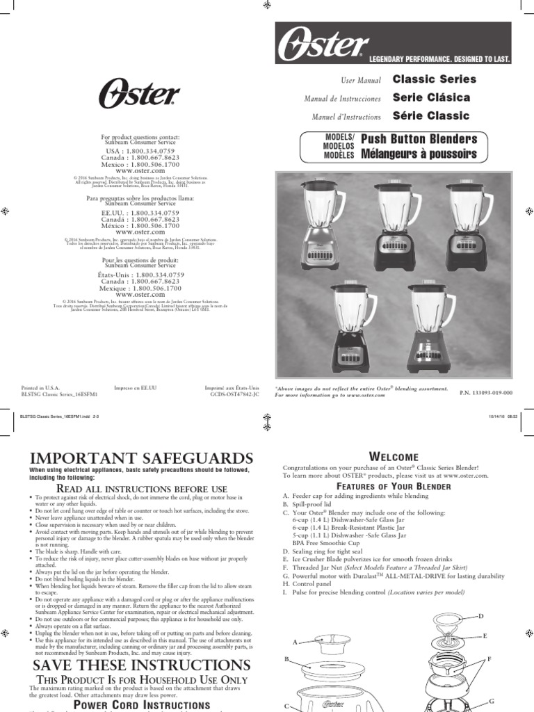 Oster Classic Series Blender Manual Ac Power Plugs And Sockets Nature