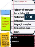 Today, We Will Continue To Look at The Poet Walt Whitman and His Concepts in His Poetry. Our Goal, Is To Complete The Second Half of Our Packet
