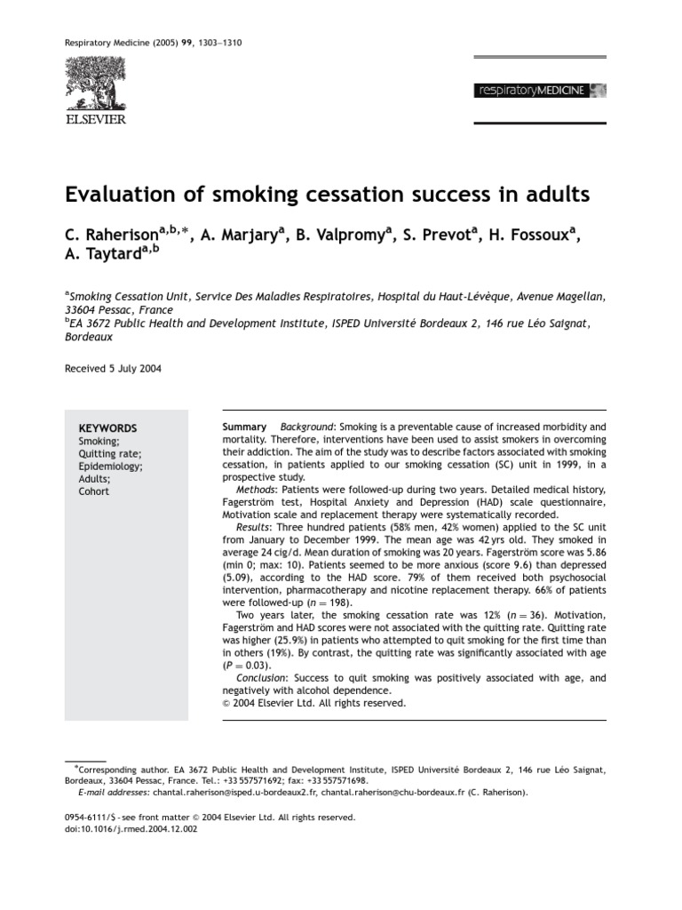 Evaluation of Smoking Cessation Success in Adults PDF Smoking