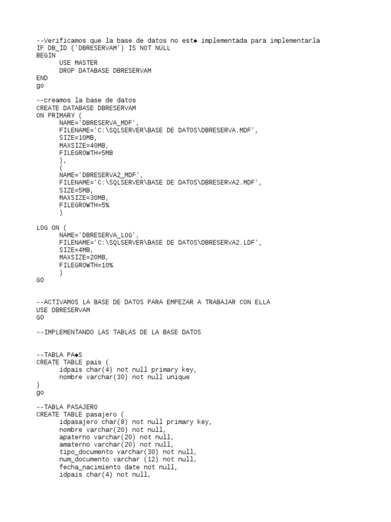 Creación y Estructura de Base de Datos SQL | PDF | Aviación | Bases de ...