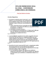 Lista de exercícios sobre circuitos magnéticos e transformadores