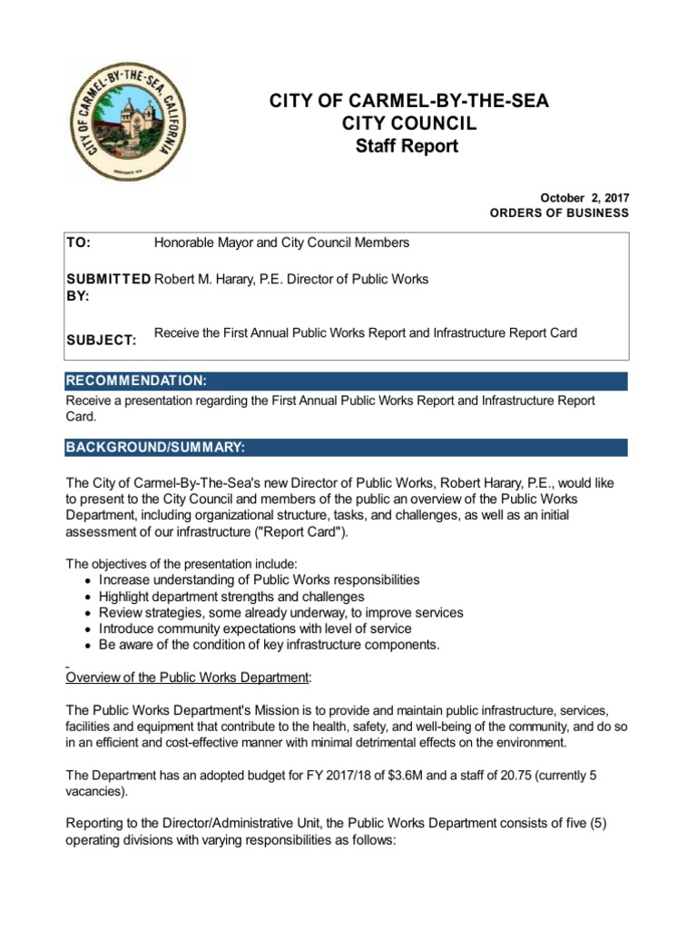 Carmel Public Works Annual Report | PDF | Infrastructure | Beach