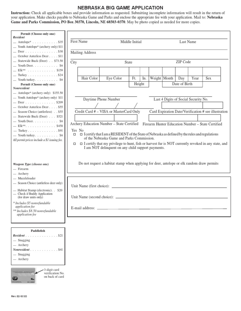 Big Game Application Form PDF Business