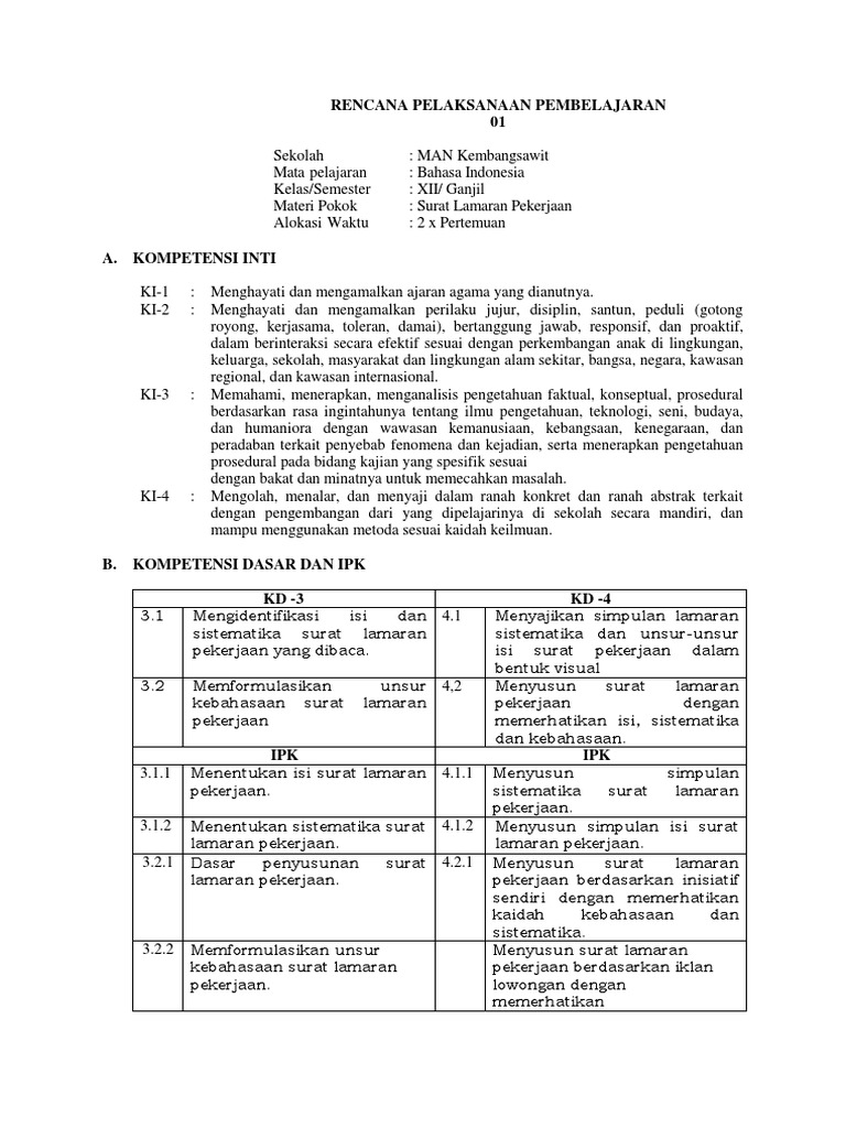 Rpp 1 Xii Lamaran Kerja