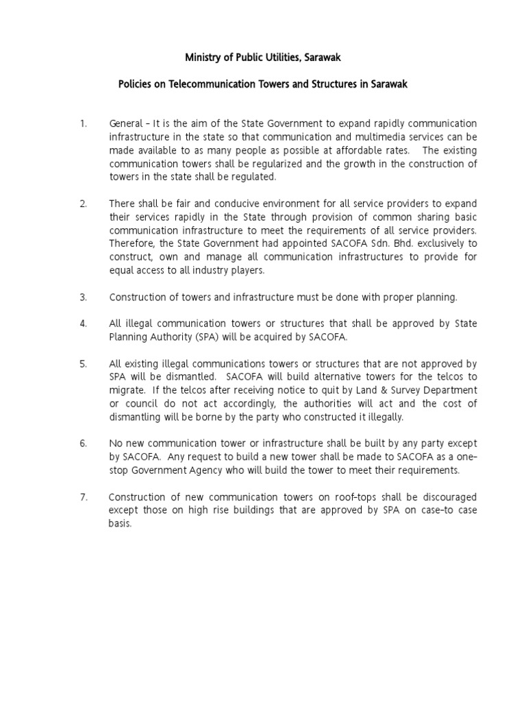 MPU Policies On Telecommunication Towers and Structures | PDF