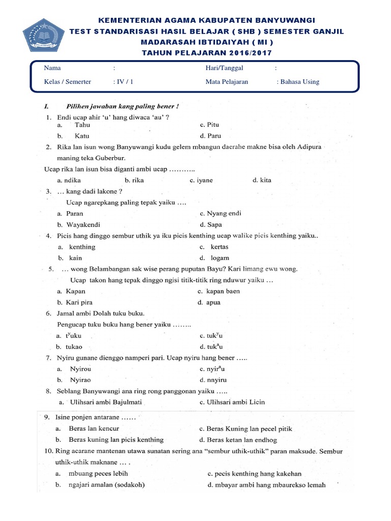 Bahasa Using Kelas 4 Pdf